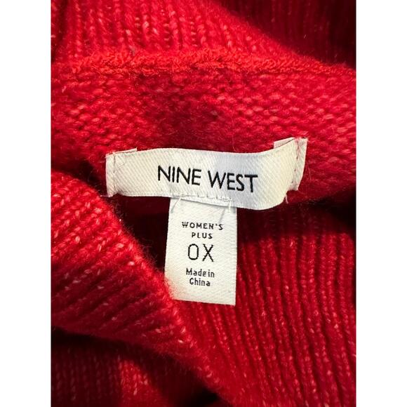Nine‎ West Sweater Womens Size 0X Red Bubble Sleeve Crew Neck Textured Bold Chic - Picture 4 of 6